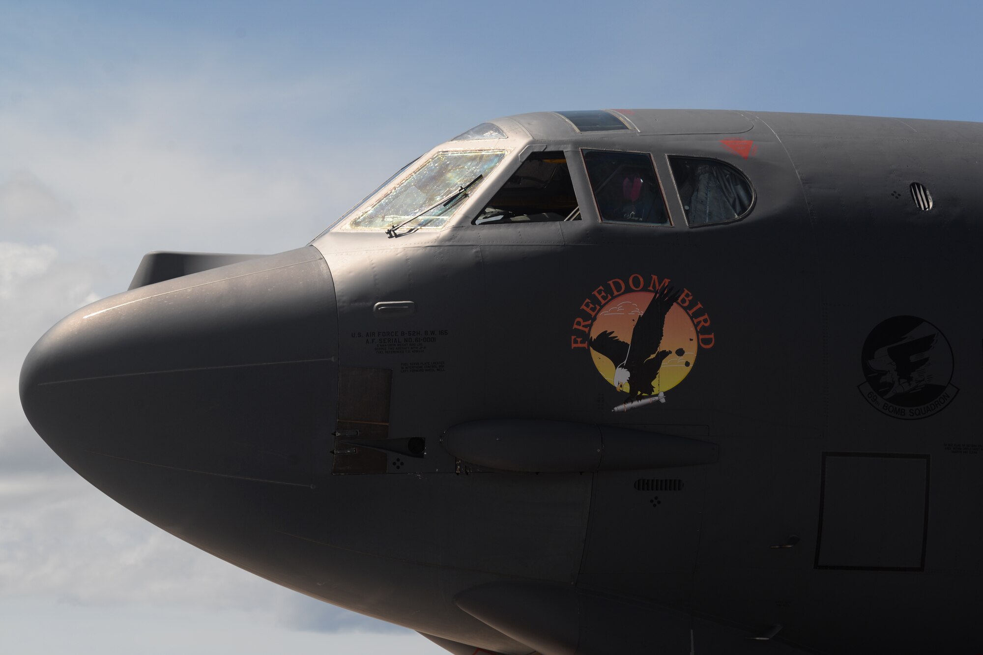 A B-52 Stratofortress and crew arrives June 2, 2016, at Andersen Air Force Base, Guam. The aircraft is deployed in support of U.S. Pacific Command’s Continuous Bomber Presence operations. Deployments such as this provide opportunities to advance and strengthen alliances as well as strengthen long-standing military-to-military partnerships. (U.S. Air Force photo by Airman 1st Class Alexa Ann Henderson/Released)
