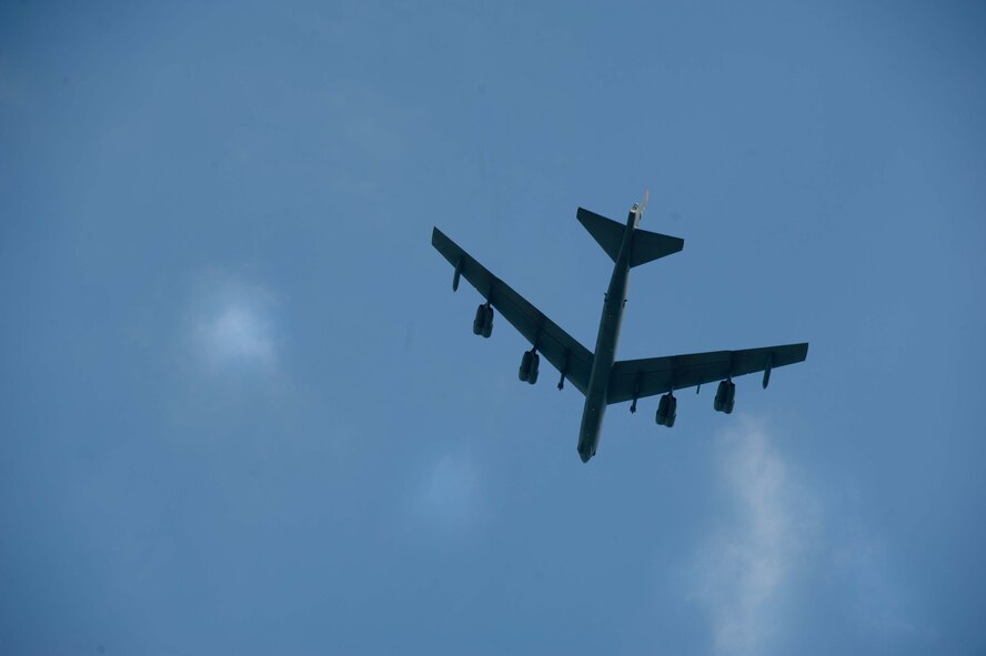 A B-52H Stratofortress from Minot Air Force Base, N.D., arrives at Royal Air Force Fairford, United Kingdom, June 2, 2016. The deployment of U.S. bombers to RAF Fairford in support of exercises Saber Strike 16 and BALTOPS 16, which was coordinated with U.S. European Command and NATO, demonstrates the U.S.’s long-standing relationship with our UK allies. RAF Fairford’s strategic location, unique capabilities and support facilities establish this base as a key location for large-scale exercises and readiness operations and an ideal site for bomber operations. (U.S. Air Force photo/Senior Airman Sahara L. Fales)
