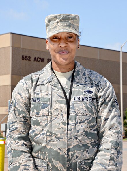 Airmen from the 552nd Maintenance Group were MAJCOM-level winners for the 2015 Maintenance Management, Munitions and Armament awards. Senior Amn. Micaela Davis won in the Scheduler Airman category, Master Sgt. Christopher Graves won in the Scheduler SNCO category the Maintenance Training Section won in the Training category. (Air Force photo by Kelly White/Released)