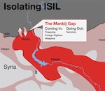 This U.S. Central Command graphic, “Isolating the Islamic State of Iraq and The Levant,” released June 3, 2016, depicts how retaking Manbij, Syria, will further cripple the terrorist organization, U.S. Central Command spokesman Air Force Col. Pat Ryder told Pentagon reporters. DoD graphic