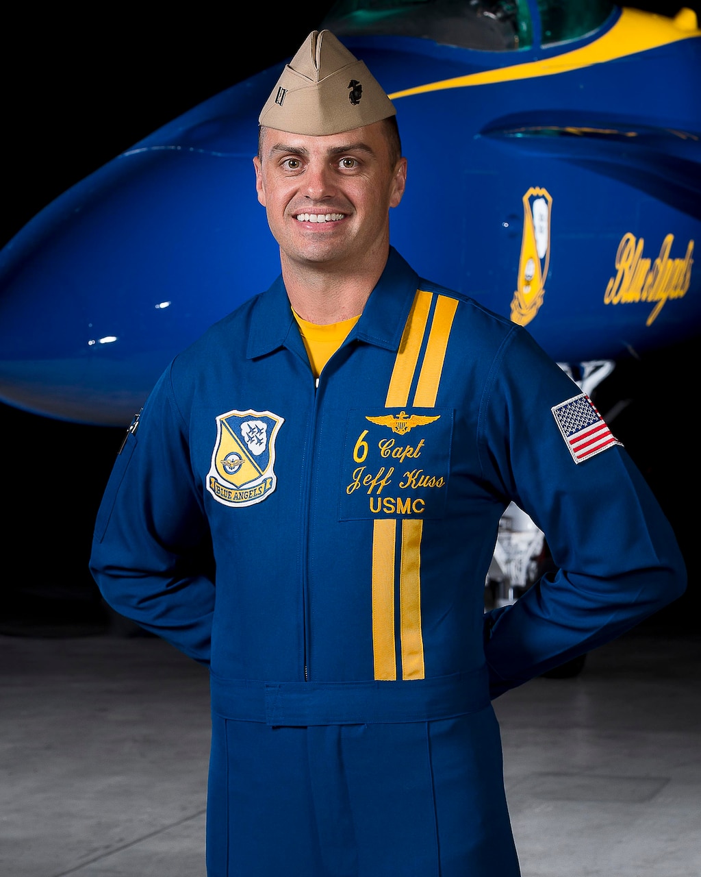 File photo of Marine Corps Capt. Jeff Kuss. Kuss, a member of the Navy’s Blue Angels flight demonstration squadron, died during a practice flight when the F/A-18C Hornet he was piloting crashed approximately two miles from the airport runway at Smyrna, Tenn., June 2, 2016. Navy photo