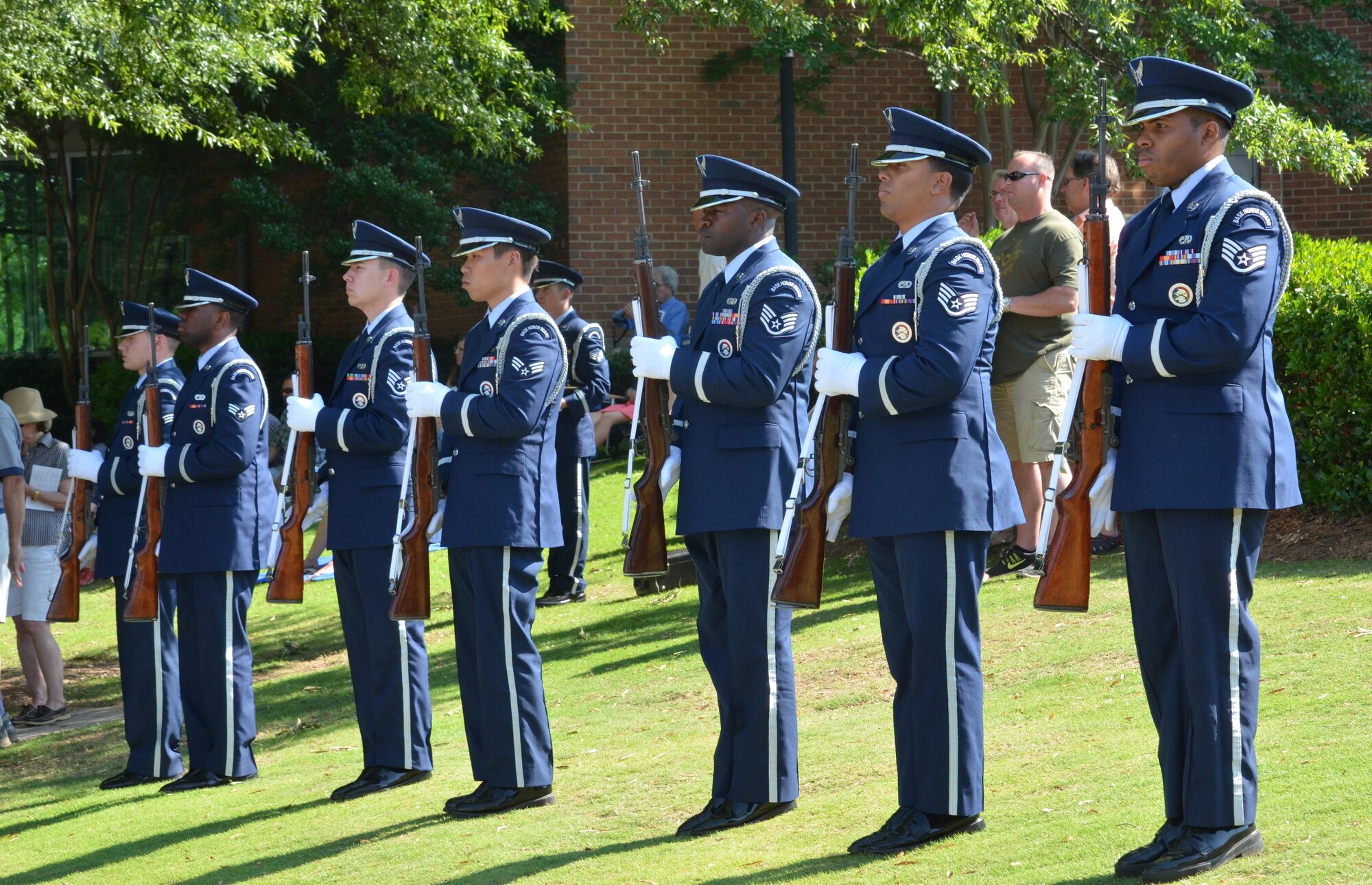 Maj. Gen. Stayce Harris, 22nd Air Force commander, spoke to a large crowd of observers during a Memorial Day Ceremony held in Smyrna, Ga., May 30, 2016. During the ceremony, Harris elaborated that the nation recognizes the loss of life from war and that those who perished fill the burial grounds in towns and cities all across the country and abroad. (U.S. Air Force photo/Tech. Sgt. Kelly Goonan)