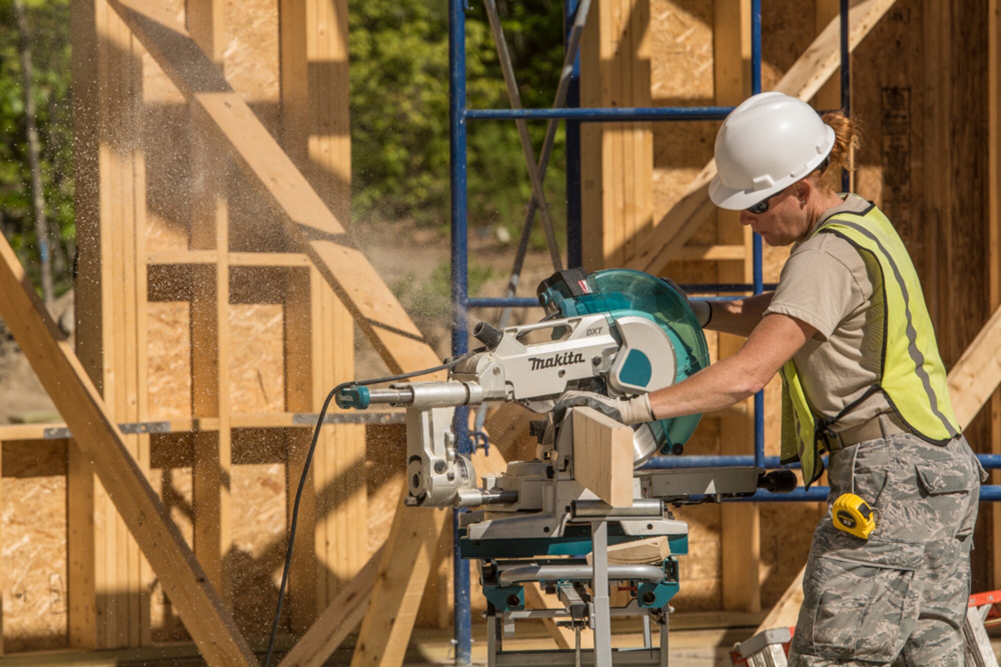 U.S. Airmen with the 139th Civil Engineer Squadron, Missouri Air National Guard, participate in Innovative Readiness Training (IRT), at William Hinds Boy Scout Camp in Raymond, Maine, on May 25, 2016. The IRT is part of a joint operation with the U.S. Marines, Navy, Air National Guard, and Air Force Reserve to help rebuild parts of the camp. (U.S. Air National Guard photo by Senior Airman Sheldon Thompson/Released)