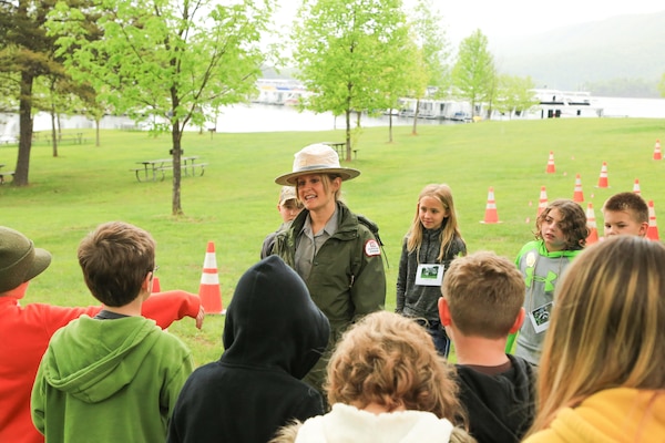 Park Ranger Alicia Palmer, Baltimore District, speaks to fourth-grade students from Southern Huntingdon School District during their visit to Raystown Lake in part of the White House's Every Kid in a Park youth initiative, May 10-11, 2016.  

The lesson is only one portion of a new water education program, 'Raystown Lake: Protecting your Future, One Drop at a Time!', that aims to provide students an understanding of the value of water resources in their community, as well as general knowledge regarding the U.S. Army Corps of Engineers’ mission in providing water-based needs to the Raystown Lake area and surrounding communities.

Raystown Lake was one of 186 federal sites selected to receive a 2015 field trip grant from the National Park Foundation (NPF), the official charity of America’s national parks. The grant, part of NPF’s Open OutDoors for Kids Program, supports the White House’s Every Kid in a Park youth initiative, which provides  fourth-grade children and their families a pass granting free access to national parks, forests, and wildlife refuges. 