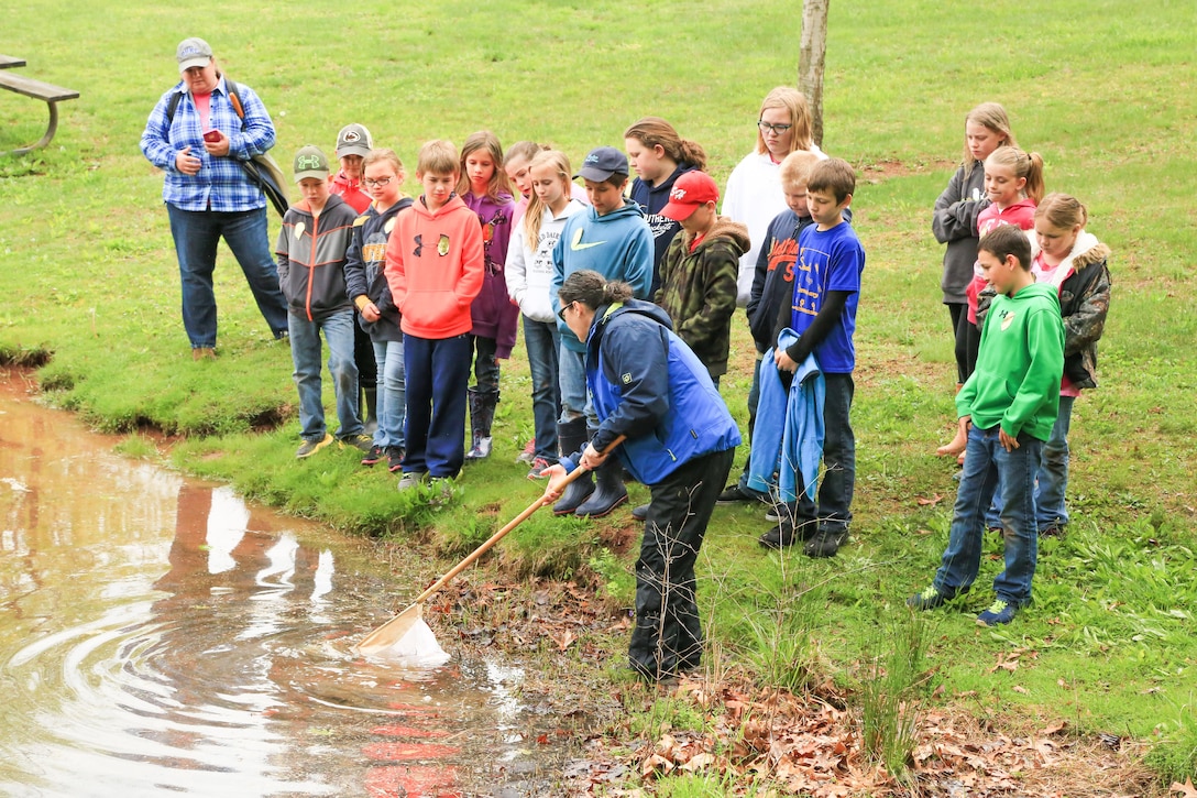 Fourth-grade students from Southern Huntingdon School District participate in a lesson during their visit to Raystown Lake in support of the White House's 'Every Kid in a Park' youth initiative, May 9, 2016.  

The lesson is only one portion of a new water education program, 'Raystown Lake: Protecting your Future, One Drop at a Time!', that aims to provide students an understanding of the value of water resources in their community, as well as general knowledge regarding the U.S. Army Corps of Engineers’ mission in providing water-based needs to the Raystown Lake area and surrounding communities.

Raystown Lake was one of 186 federal sites selected to receive a 2015 field trip grant from the National Park Foundation (NPF), the official charity of America’s national parks. The grant, part of NPF’s Open OutDoors for Kids Program, supports the White House’s Every Kid in a Park youth initiative, which provides  fourth-grade children and their families a pass granting free access to national parks, forests, and wildlife refuges. 