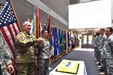 Army Reserve Command Sgt. Maj. Kevin Greene, Command Sergeant Major, 85th Support Command, brandishes a sword covered in cake after he and the most junior enlisted soldier Erika Vahst, Human Resources Specialist, 85th Support Command, cut the birthday cake together during the command’s cake cutting ceremony for the Army’s 241st birthday, June 4, 2016. The Army’s 241st actual birthday falls on June 14, 2016. 
(US Army photo by Sgt. 1st Class Anthony L. Taylor/released)