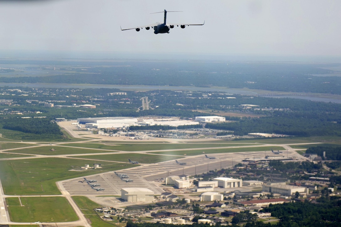 An Air Force C-17 Globemaster III flies over Joint Base Charleston, S.C. during exercise Crescent Reach 16, May 26, 2016. Air Force photo by Tech. Sgt. Jason Robertson