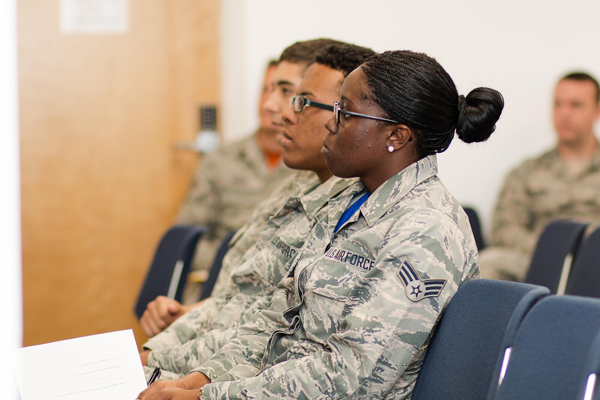 Airmen from across the 301st Fighter Wing participate in an Airmen Panel here June 5. Wing senior leadership offered candid discussions and addressed topics ranging from network issues to funding, along with future legislative matters that will affect airmen across the wing. (U.S. Air Force photo/Master Sgt. Joshua Woods)