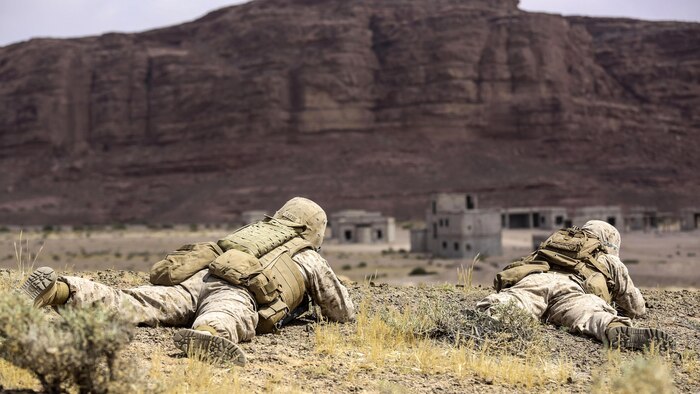 Marines with 1st Battalion, 2nd Marine Regiment, 2nd Marine Division prepare to launch an attack during the Eager Lion 16 final exercise in Al Quweyrah, Jordan, May 24, 2016. Eager Lion is a recurring exercise between partner nations designed to strengthen military-to-military relationships, increase interoperability, and enhance regional security and stability. 
