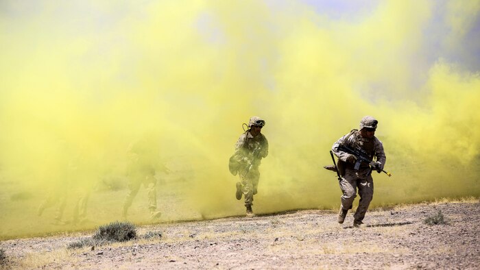 Marines with 1st Battalion, 2nd Marine Regiment, 2nd Marine Division advance down range during the Eager Lion 16 final exercise in Al Quweyrah, Jordan, May 24, 2016. Eager Lion is a recurring exercise between partner nations designed to strengthen military-to-military relationships, increase interoperability, and enhance regional security and stability. 