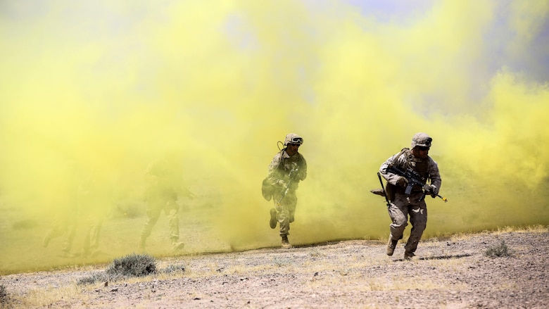 Marines with 1st Battalion, 2nd Marine Regiment, 2nd Marine Division advance down range during the Eager Lion 16 final exercise in Al Quweyrah, Jordan, May 24, 2016. Eager Lion is a recurring exercise between partner nations designed to strengthen military-to-military relationships, increase interoperability, and enhance regional security and stability. 