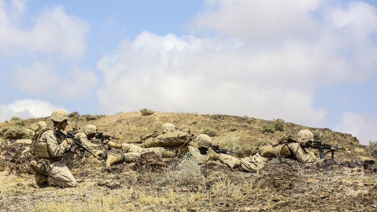Marines with 1st Battalion, 2nd Marine Regiment, 2nd Marine Division prepare to launch an attack during the Eager Lion 16 final exercise in Al Quweyrah, Jordan, May 24, 2016. Eager Lion is a recurring exercise between partner nations designed to strengthen military-to-military relationships, increase interoperability, and enhance regional security and stability. 
