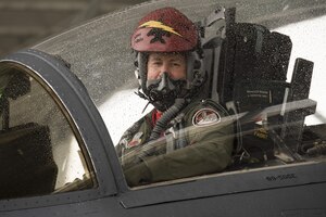 Lt. Col. Michael Landers, 389th Fighter Squadron pilot, smiles out of the cockpit of an F-15E Strike Eagle at Mountain Home Air Force Base, Idaho, May 20, 2016. After reaching 3,000 flight hours, Landers has completed 1,282 sorties and 5 deployments during his 16 year career. (U.S. Air Force photo by Airman Alaysia Berry/Released)
