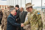 ULAANBAATAR, Mongolia (June 04, 2016) - Chairman of the State Great Khural Zandaakhüügiin Enkhbold greets Maj. Gen. Gregory Bilton, Deputy Commanding General of Operations for U.S. Army Pacific, prior to the Khaan Quest 2016 Closing Ceremony at the Five Hills Training Area. Khaan Quest 2016 is an annual, multinational peacekeeping operations exercise hosted by the Mongolian Armed Forces, co-sponsored by U.S. Pacific Command, and supported by U.S. Army Pacific and U.S. Marine Corps Forces, Pacific. Khaan Quest, in its 14th iteration, is the capstone exercise for this year’s Global Peace Operations Initiative program. The exercise focuses on training activities to enhance international interoperability, develop peacekeeping capabilities, build to mil-to-mil relationships, and enhance military readiness. 