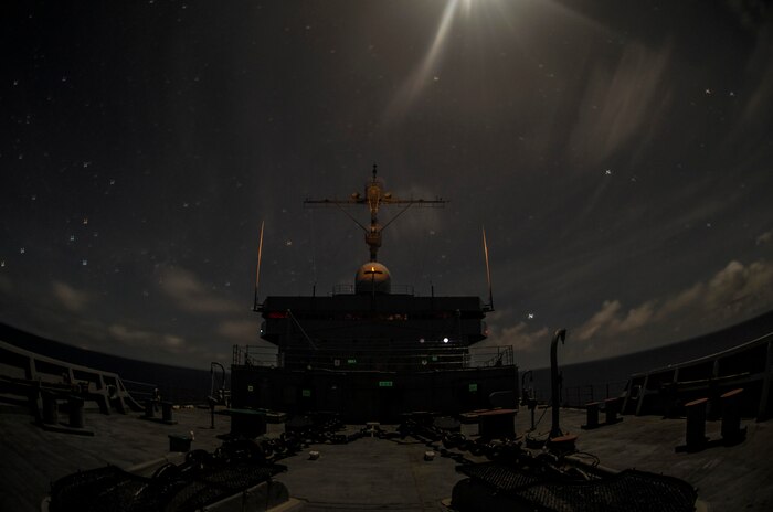 160514-N-YM720-024
PACIFIC OCEAN (May 14, 2016) –  Emory S. Land-class Submarine tender USS Frank Cable (AS 40) transits the Pacific Ocean.  Frank Cable, forward deployed to the island of Guam, conducts maintenance and support of submarines and surface vessels deployed to the U.S. 7th Fleet area of responsibility. 
(U.S. Navy photo by Mass Communication Specialist 3rd Class Allen Michael McNair/Released)