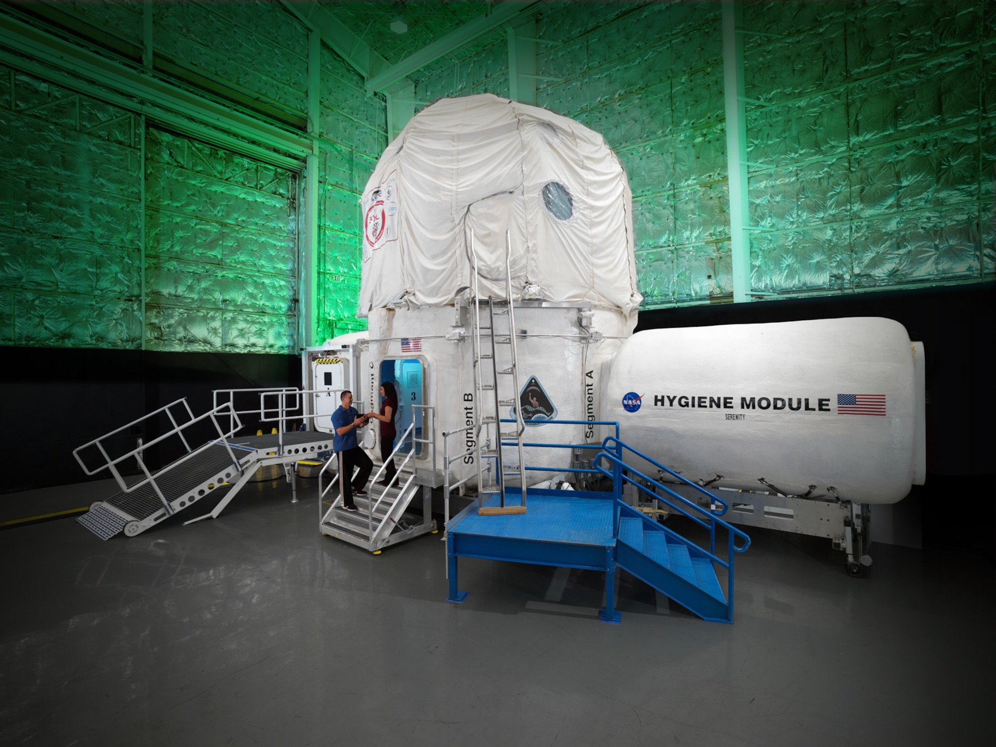 The Human Exploration Research Analog (HERA) is shown here at the Johnson Space Center, Texas. This modular three-story habitat was designed and created through a series of university competitions. The HERA serves as an analog for simulation of isolation, confinement and remote conditions of mission exploration scenarios. Westwood Middle School students in Manchester recently spoke with crew members on the HERA X mission by phone, which was made possible by the AEDC STEM Center coordinator, Jerry Matty. (NASA Photo)