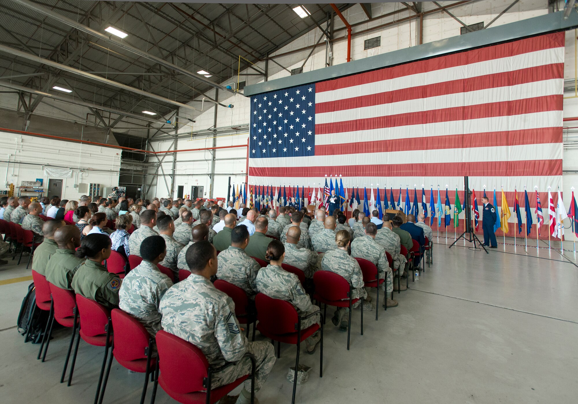 Lt. Gen. L. Scott Rice, director of the Air National Guard, delivers remarks during a welcome ceremony June 2, 2016, at Joint Base Andrews, Md. During the ceremony, Chief Master Sgt. Ronald C. Anderson, was introduced as the 12th command chief master sergeant for the ANG. (U.S. Air National Guard photo by Master Sgt. Marvin R. Preston/Released)