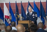 Chief Master Sgt. Ronald C. Anderson, the 12th command chief master sergeant for the Air National Guard, addresses the audience during his welcome ceremony June 2, 2016, at Joint Base Andrews, Md. 