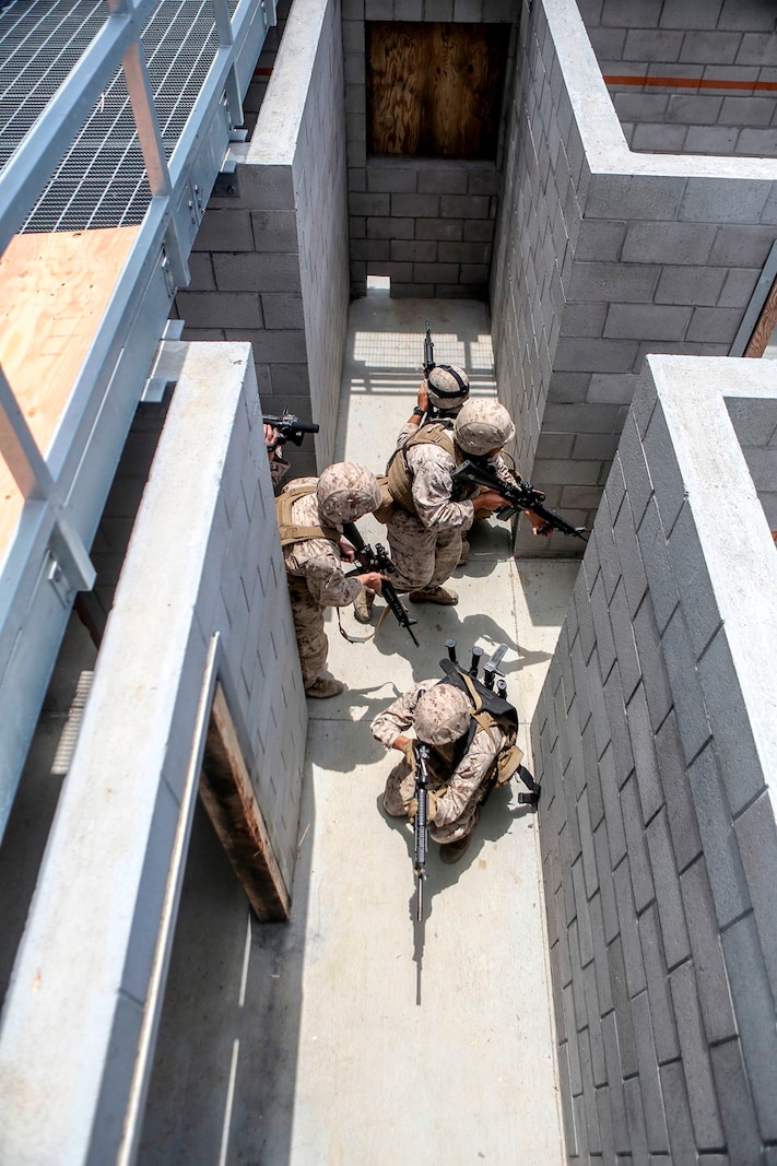 U.S. Marines with the 7th Engineer Support Battalion, 1st Marine Logistics Group, go through mock breaching’s as part of group training. The training includes working with simulated explosives as well as breaching doors and windows on range 211A, Camp Pendleton, Calif., May 25, 2016. (U.S. Marine Corps photo by LCpl. Salmineo Sherman Jr. Combat Camera/released)