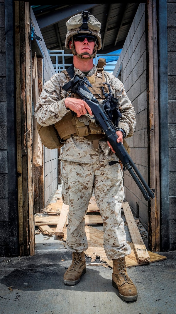 U.S. Marines with the 7th Engineer Support Battalion, 1st Marine Logistics Group, go through mock breaching’s as part of group training. The training includes working with simulated explosives as well as breaching doors and windows on range 211A, Camp Pendleton, Calif., May 25, 2016. (U.S. Marine Corps photo by LCpl. Salmineo Sherman Jr. Combat Camera/released)