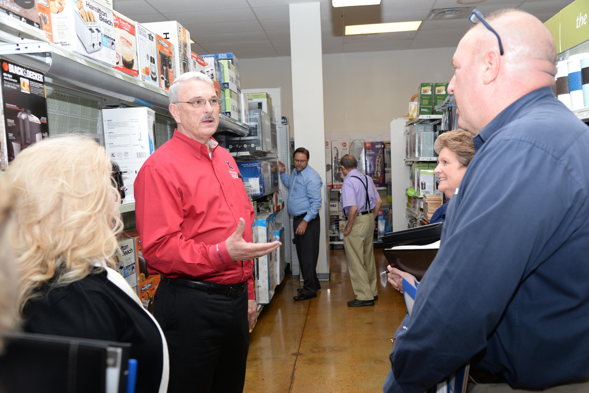 Mike Immler, Deputy Director of Army & Air Force Exchange Services speaks with local Base Exchange employees June 10, on Columbus Air Force Base. Immler visited Columbus AFB, Redstone, Maxwell Air Force Base-Gunter Annex and Fort Rucker to assess the needs of each AFFES location and to meet it's employees.
