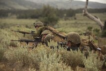 Marines with Company C, 1st Battalion, 1st Marine Regiment, conduct exterior military operations on urban terrain training during Exercise Predator Strike at Cultana Training Area, South Australia, Australia, June 5, 2016. Predator Strike, a yearly exercise taken place in Australia with Marine Rotational Force – Darwin, allows Marines to enhance their skills and train with the Australian Defence Force.