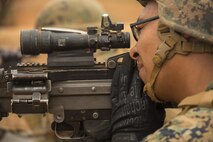 A Marine with Company C, 1st Battalion, 1st Marine Regiment, posts security on the roof of a building during Exercise Predator Strike at Cultana Training Area, South Australia, Australia, June 5, 2016. Predator Strike, a yearly exercise taken place in Australia with Marine Rotational Force – Darwin, allows Marines to enhance their skills and train with the Australian Defence Force.