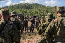 U.S. Marines with 1st Battalion, 1st Marine Regiment, members of the Australian Army with Battle Group Waratah, 8th Brigade, and members of the Japan Ground Self-Defense Force discuss future plans for Exercise Southern Jackaroo at Shoalwater Bay, Queensland, Australia, May 18, 2016. Exercise Southern Jackaroo is a combined training opportunity during Marine Rotational Force – Darwin (MRF-D). MRF-D is a six-month deployment of Marines into Darwin, Australia, where they will conduct exercises and train with the Australian Defence Forces, strengthening the U.S.-Australia alliance.