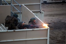 Members of the Australian Army fire at a simulated enemy during urban warfare training at Shoalwater Bay, Queensland, Australia, May 24, 2016. The urban warfare training, part of Exercise Southern Jackaroo, allowed combined military forces to train, teach, and learn from each other in an urban environment during Marine Rotational Force – Darwin (MRF-D). MRF-D is a six-month deployment of Marines into Darwin, Australia, where they will conduct exercises and train with the Australian Defence Forces, strengthening the U.S.-Australia alliance. The Australian soldiers are with Battle Group Waratah, 8th Brigade.