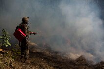 U.S. Marines put out a fire during a simulated attack at Shoalwater Bay, Queensland, Australia, May 29, 2016. The simulated attack, part of Exercise Southern Jackaroo, increased proficiency in defensive actions against an oncoming enemy force during Marine Rotational Force – Darwin (MRF-D). MRF-D is a six-month deployment of Marines into Darwin, Australia, where they will conduct exercises and train with the Australian Defence Forces, strengthening the U.S.-Australia alliance. The Marines are with 1st Battalion, 1st Marine Regiment, MRF-D. 