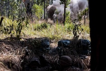 U.S. Marines with 1st Battalion, 1st Marine Regiment, detonate an M18 Claymore mine during a simulated attack at Shoalwater Bay, Queensland, Australia, May 29, 2016. The simulated attack, part of Exercise Southern Jackaroo, increased proficiency in defensive actions against an oncoming enemy force during Marine Rotational Force – Darwin (MRF-D). MRF-D is a six-month deployment of Marines into Darwin, Australia, where they will conduct exercises and train with the Australian Defence Forces, strengthening the U.S.-Australia alliance.