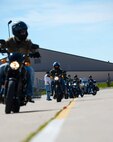 Airmen participate in a basic riders’ course at Ellsworth Air Force Base, S.D., May 19, 2016. Ellsworth began a motorcycle safety initiative program, utilizing the Motorcycle Safety Foundation’s curriculum, called the Rider Education and Training Systems, with an objective to prepare riders for situations and hazards on the road by using range exercises in conjunction with classroom lessons. (U.S. Air Force photo by Airman 1st Class Sadie Colbert/Released)