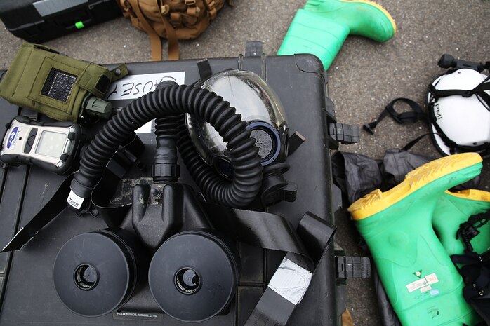 U.S. Marines from 3rd Marine Division, Chemical, Biological, Radiological and Nuclear defense platoon, Headquarters Battalion, III Marine Expeditionary Force, practiced using assessment and consequence management gear during exercise Habu Sentinel 16 at Marine Corps Air Station Iwakuni, Japan, May 30 – June 8, 2016. Provided to each major subordinate command for their platoons to utilize, the Marine Air Ground Task Force ACM set provides the division with enhanced CBRN proficiencies above those available to subordinate units, including CBRN technical rescue and the necessary response capabilities to support national military strategy for countering weapons of mass destruction and other contingency operations. As the annual capstone exercise for the division’s response element, this event encompasses multiple objectives specific to CBRN response and validates unit standard operating procedures in an unfamiliar training environment. (U.S. Marine Corps photo by Sgt. Jessica Quezada/Released)
