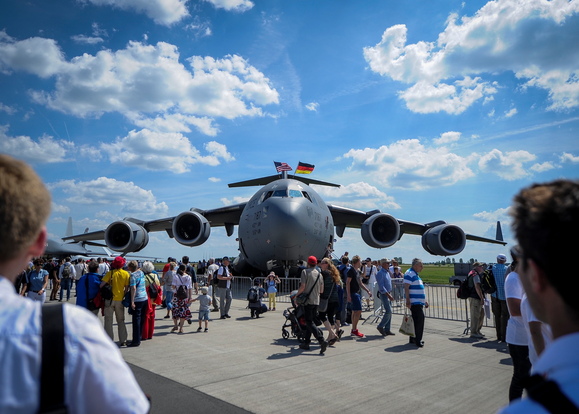 The Spirit of Berlin C-17 Globemaster III towers over onlookers at the 2016 Berlin Airshow June 3. The show had approximately 230,000 visitors and exhibitors from more than 65 countries. (U.S. Air Force photo by Senior Airman Tom Brading)