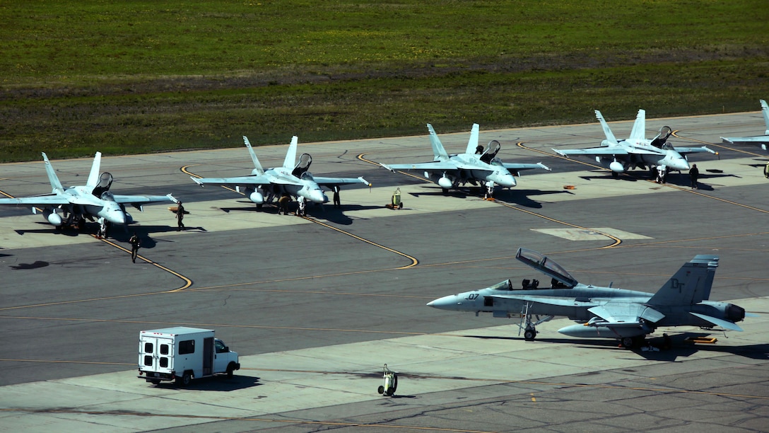 Maintainers from Marine Fighter Attack Squadron 314 perform after-flight inspections and repairs to the squadron’s F/A-18A aircraft in preparation for exercise Red Flag-Alaska 16-2 at Eielson Air Force Base, Alaska, June 4, 2016. Exercise Red Flag-Alaska 16-2 provides VMFA-314 and Marine All-Weather Fighter Attack Squadron 242, based out of Marine Corps Station Iwakuni, Japan, the opportunity to train with joint and international units, increasing their combat skills by participating simulated combat situations in a realistic threat environment.