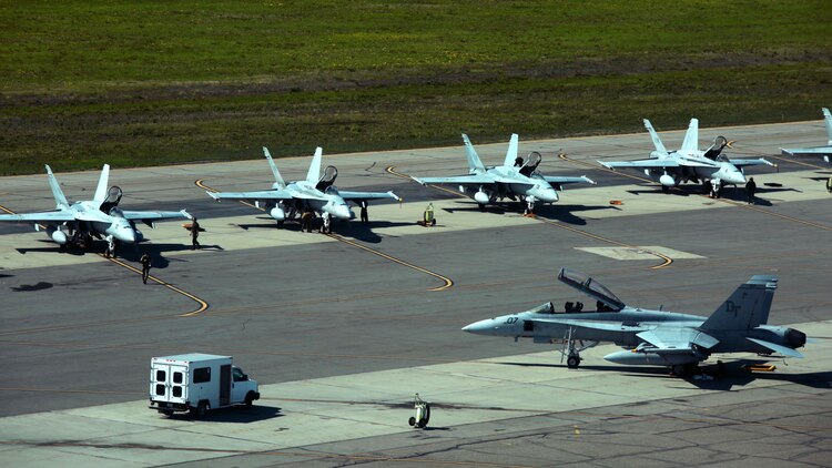 Maintainers from Marine Fighter Attack Squadron 314 perform after-flight inspections and repairs to the squadron’s F/A-18A aircraft in preparation for exercise Red Flag-Alaska 16-2 at Eielson Air Force Base, Alaska, June 4, 2016. Exercise Red Flag-Alaska 16-2 provides VMFA-314 and Marine All-Weather Fighter Attack Squadron 242, based out of Marine Corps Station Iwakuni, Japan, the opportunity to train with joint and international units, increasing their combat skills by participating simulated combat situations in a realistic threat environment.