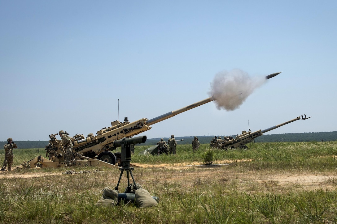 Soldiers fire an M777A2 howitzer during exercise Crescent Reach 16 at Fort Bragg, N.C., May 26, 2016. Air Force photo by Airman 1st Class Sean Carnes 