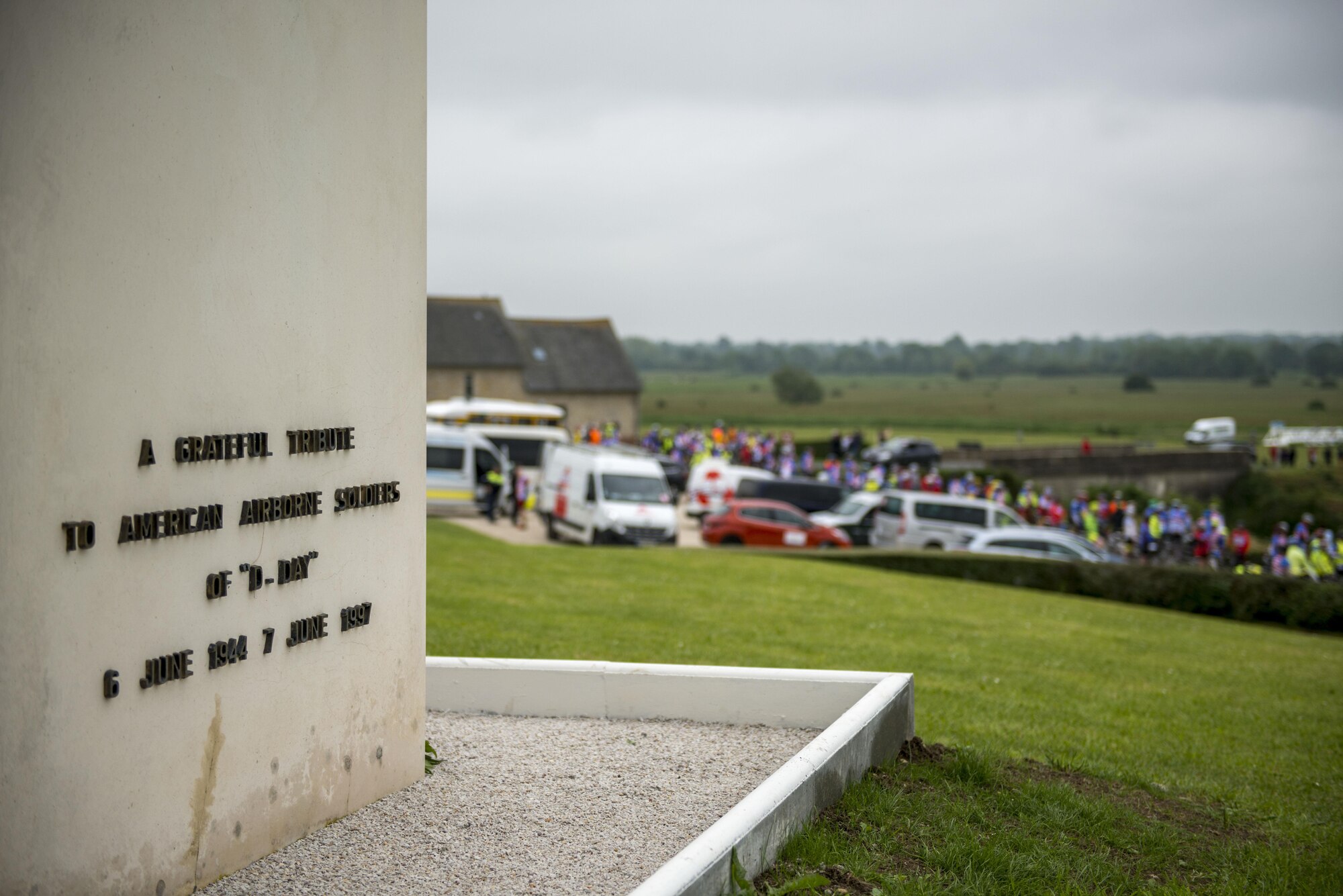 French civilians flock toward a ceremony near a Memorial Park on June 4, 2016 in Sainte-Mère-Église, France. Memorial Park is dedicated to American airborne troops who lost their lives during the airdrops on D-Day. During World War II, the Battle of Normandy began on D-Day, June 6, 1944, when approximately 156,000 American, British and Canadian forces landed on five beaches along a 50-mile stretch of the coast of France’s Normandy region. (U.S. Air Force photo by 1st Lt Chris Sullivan/Released)