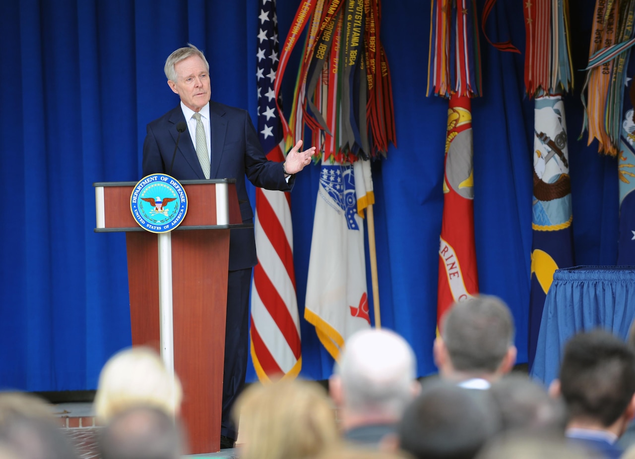 Navy Secretary Ray Mabus speaks during the Defense Department’s LGBT Pride Month Event celebration at the Pentagon courtyard, June 8, 2016. The event is an opportunity for the DoD community to come together and celebrate the diversity of the American people in a festive, affirming atmosphere. DoD photo by Marv Lynchard