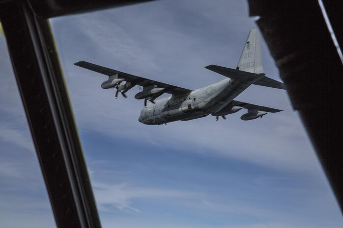 Marines with Marine Aerial Refueler Transport Squadron 152, stationed at Marine Corps Air Station Iwakuni, Japan, travel to Joint Base Elmendorf-Richardson, Alaska, May 19, 2016, in support of Exercise Kodiak Mace. Exercise Kodiak Mace is an annual exercise designed to enhance cohesion between the U.S. Marine Corps, U.S. Army, U.S. Air Force and Japan Air Self-Defense Force through bilateral combat training. (U.S. Marine Corps photos by Cpl. Cory Schubert/Released)
