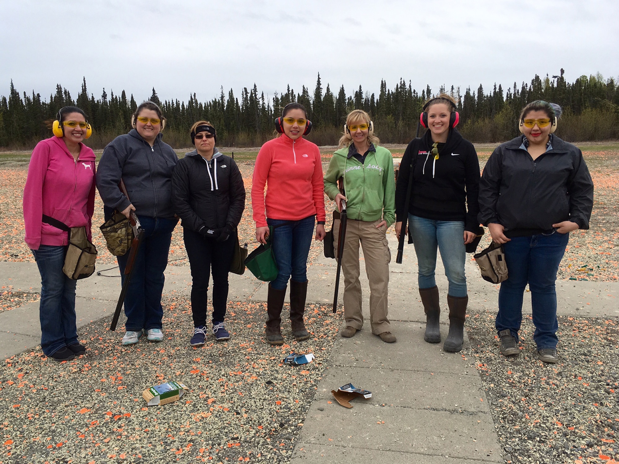 Women of Joint Base Elmendorf-Richardson attend their first introduction to skeet and trap class offered by the Outdoor Adventure Program as part of the Women in the Wilderness program. No experience is needed to attend trips or classes. (Courtesy photo)