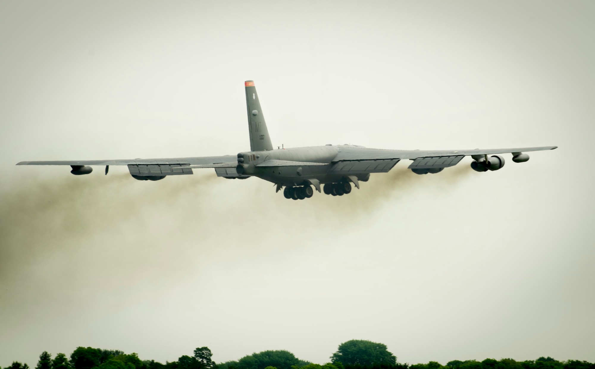 A B-52H Stratofortress from Minot Air Force Base, N.D., takes off from Royal Air Force Fairford, United Kingdom, June 7, 2016. Over the next 10 days, the aircrew will be flying more missions in support of BALTOPS 16, along with Saber Strike 16. In addition, the B-52 will be making its appearance in several airshows throughout countries such as Germany, Latvia, Lithuania and Estonia. (U.S. Air Force photo/Senior Airman Sahara L. Fales)