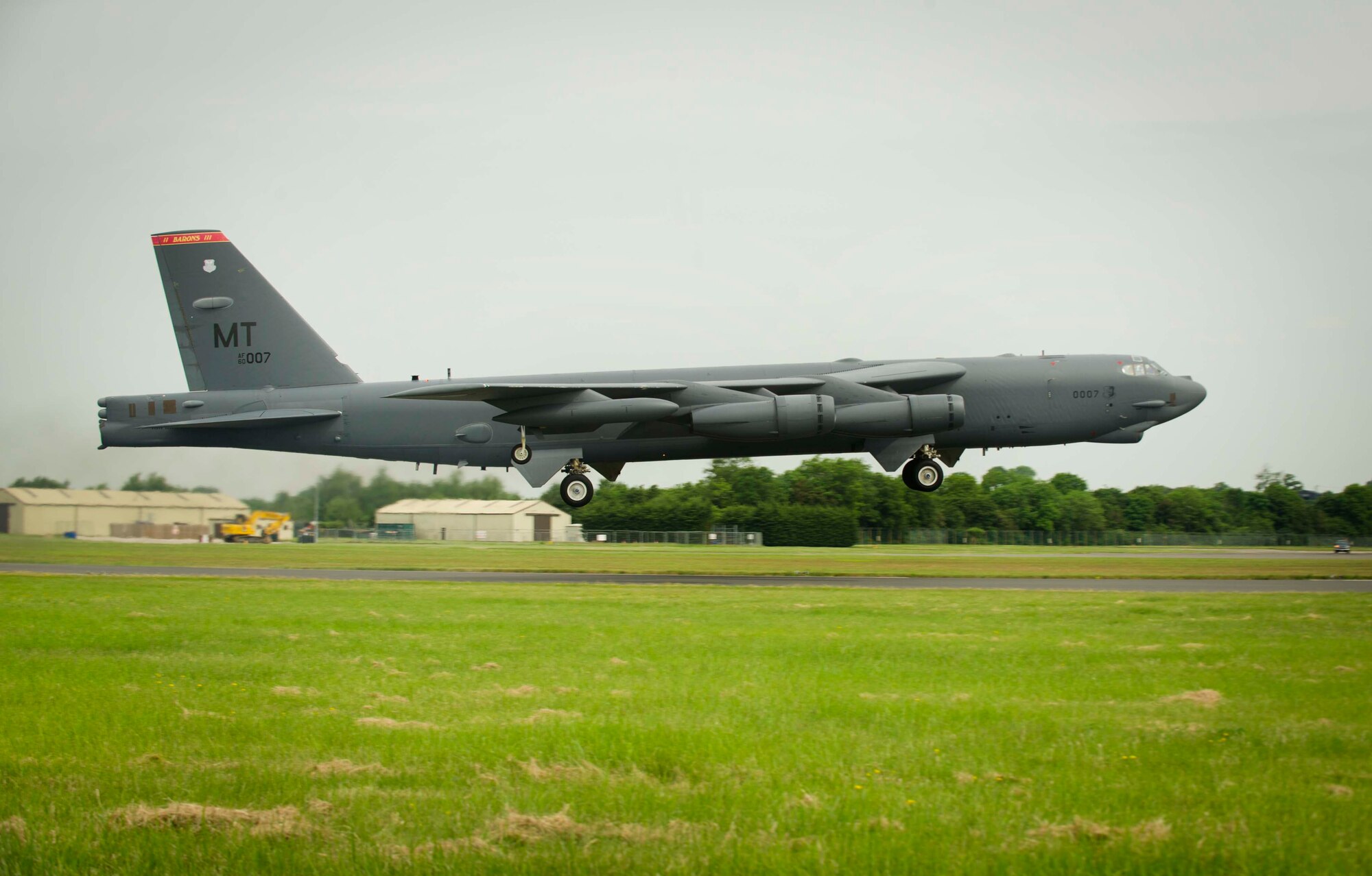 A B-52H Stratofortress from Minot Air Force Base, N.D., begins to take off at Royal Air Force Fairford, United Kingdom, June 7, 2016. This was beginning of the first training mission conducted in support of the multinational exercise BALTOPS 16. (U.S. Air Force photo/Senior Airman Sahara L. Fales)