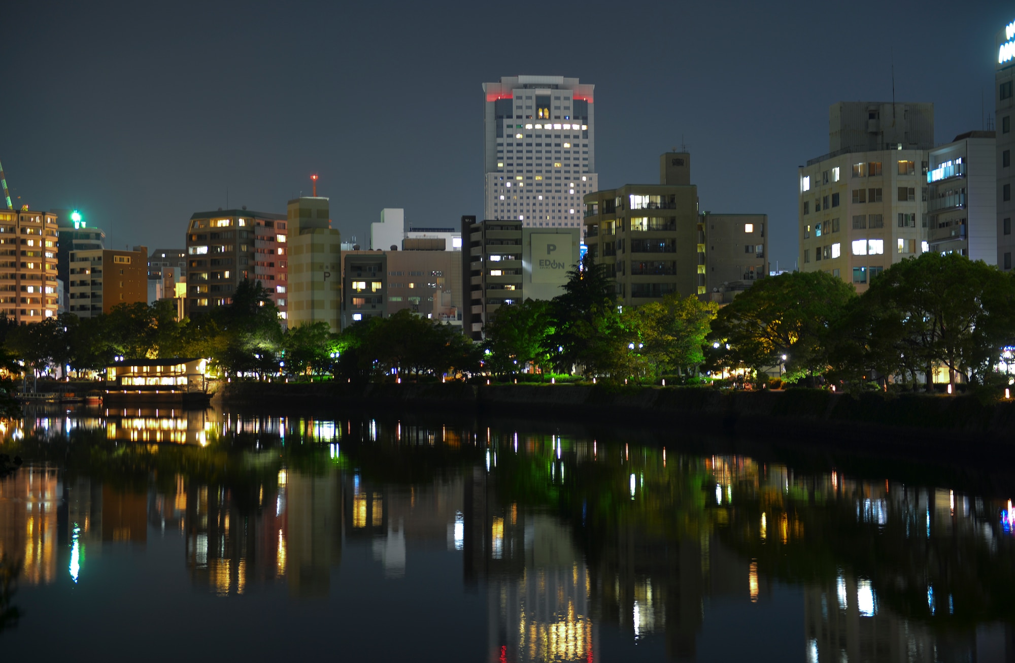 Lights from the skyline reflect in a river at Hiroshima, Japan, May 31, 2016. Hiroshima’s population has swelled more than three times in the 71 years since WWII. (U.S. Air Force photo by Airman 1st Class Elizabeth Baker/Released)