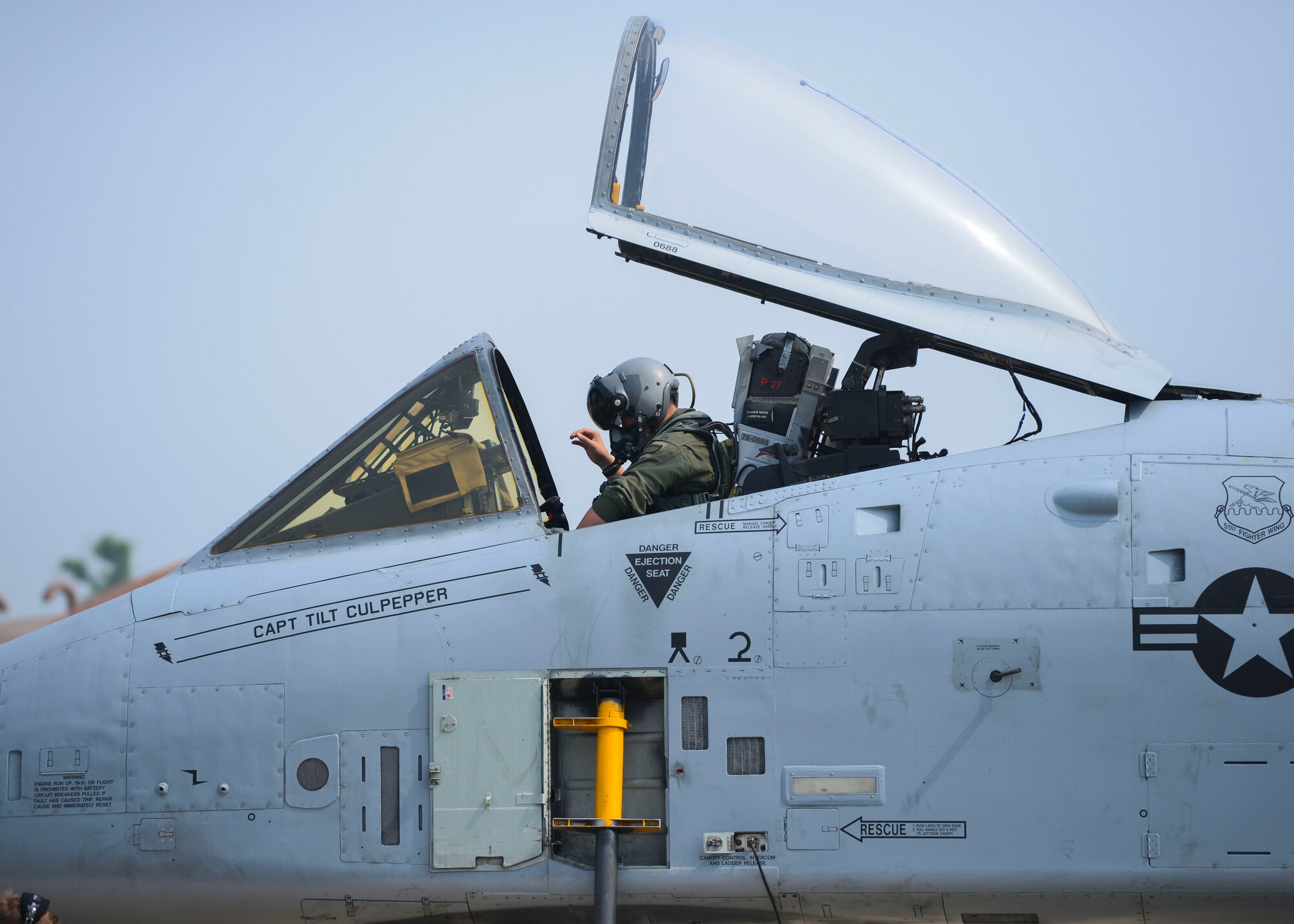 First Lt. Shannon Smith, 25th Fighter Squadron pilot, prepares for takeoff before a training sortie at Osan Air Base, Republic of Korea, June 9, 2016. Smith pilots an A-10 Thunderbolt II, which is a single-seat, two-engine, close air support aircraft that has been in service since the 1970s. (U.S. Air Force photo by Senior Airman Victor J. Caputo/Released)