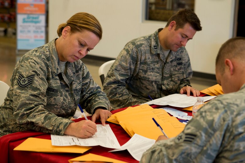 U.S. Air Force members register with the C. W. Bill Young Department of Defense Marrow Donor Program in the Base Exchange at Little Rock Air Force Base, Ark., June 7, 2016. The recruitment drive, which was coordinated by the 19th Security Forces Squadron and Rising 6 organization on base, gave members a chance to join the fight against blood cancer by becoming potential bone marrow donors. (U.S. Air Force photo by Master Sgt. Jeff Walston/Released)  