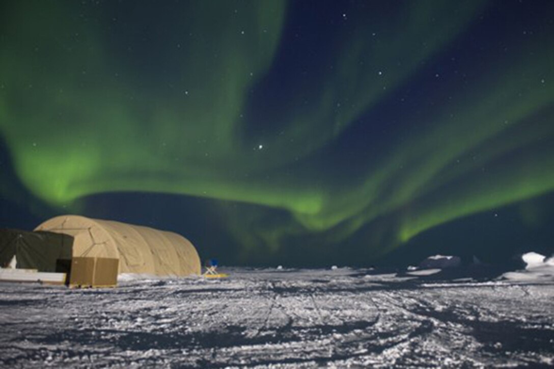 The Natick Soldier Research, Development and Engineering Center provided shelter to the Navy during its biannual ice exercise in the Arctic Ocean. The shelters featured airbeam technology consisting of inflatable, high-pressure arches. Photo by Petty Officer 2nd Class Tyler Thompson