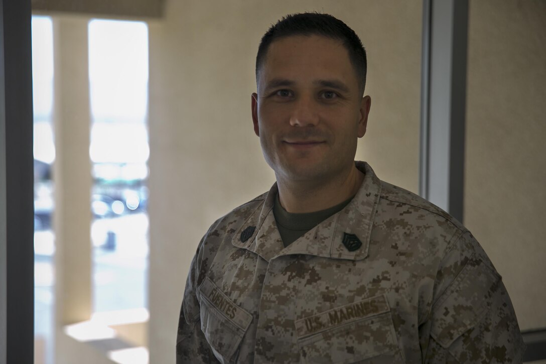 Gunnery Sgt. Guillermo Fuentes, administrative chief, 7th Marine Regiment, a native of Ensenada, Mexico, enjoys reading ancient literature and is currently writing a self-improvement book on the cultural limitations we set for ourselves. (Official Marine Corps photo by Cpl. Julio McGraw/Released)