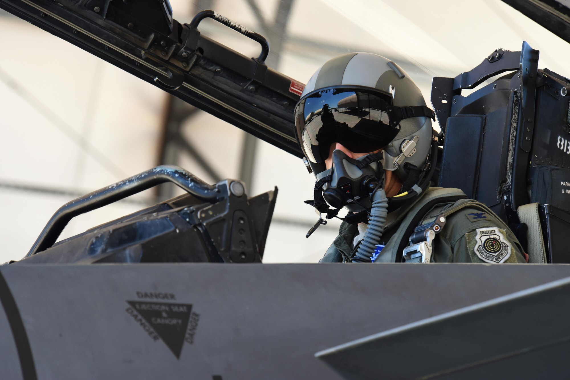 Col. Brian Afflerbaugh, 4th Operations Group commander, makes final preparations before his final F-15E Strike Eagle flight, June 8, 2016, at Seymour Johnson Air Force Base, North Carolina. Afllerbaugh leaves the 4th Fighter Wing for an assignment at Osan Air Base, Republic of Korea. (U.S. Air Force photo/Tech. Sgt. Chuck Broadway)