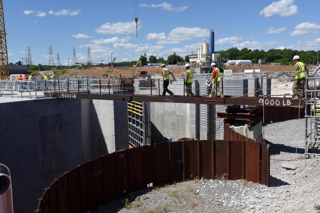 Lt. Gen. Todd T. Semonite, U.S. Army Corps of Engineers commander and chief of engineers, tours the Kentucky Lock Addition Project during a visit to the project in Grand Rivers, Ky., June 7, 2016 where the Nashville District is building a new 1,200-foot by 110-foot lock next to the existing 600-foot by 110-foot lock..